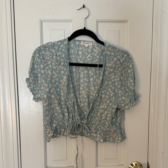 Cotton Candy Tops - Cotton Candy Blue Floral Blouse